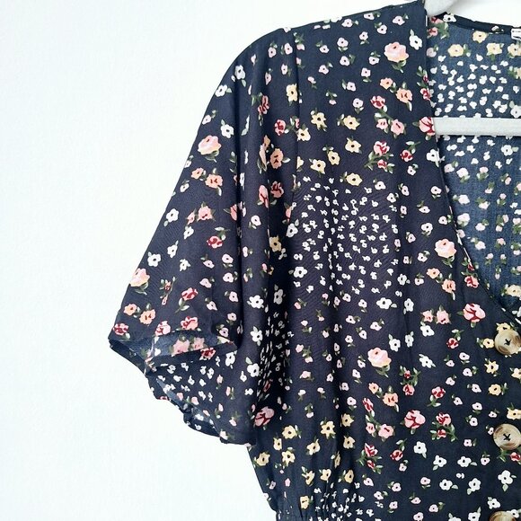 Black Floral Print Button-Down Dress - Picture 4 of 7